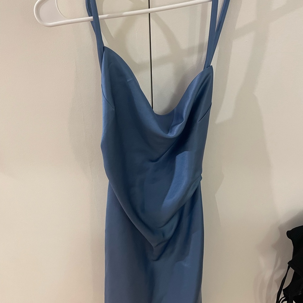 NANUSHKA blue Malia Cowl Neck Satin Slip Dress size xs